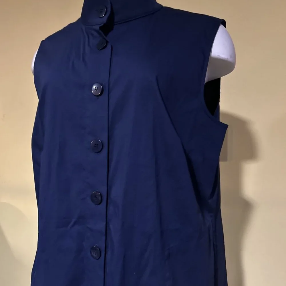 Per se By Carlisle Designer Luxurious Navy Sleeveless Shirt 14 Mandarin Collar - Picture 2 of 10